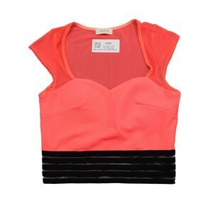 Sarah La Shirt Womens M Neon Pink Short Sleeve Mesh Cropped Top Pullover
